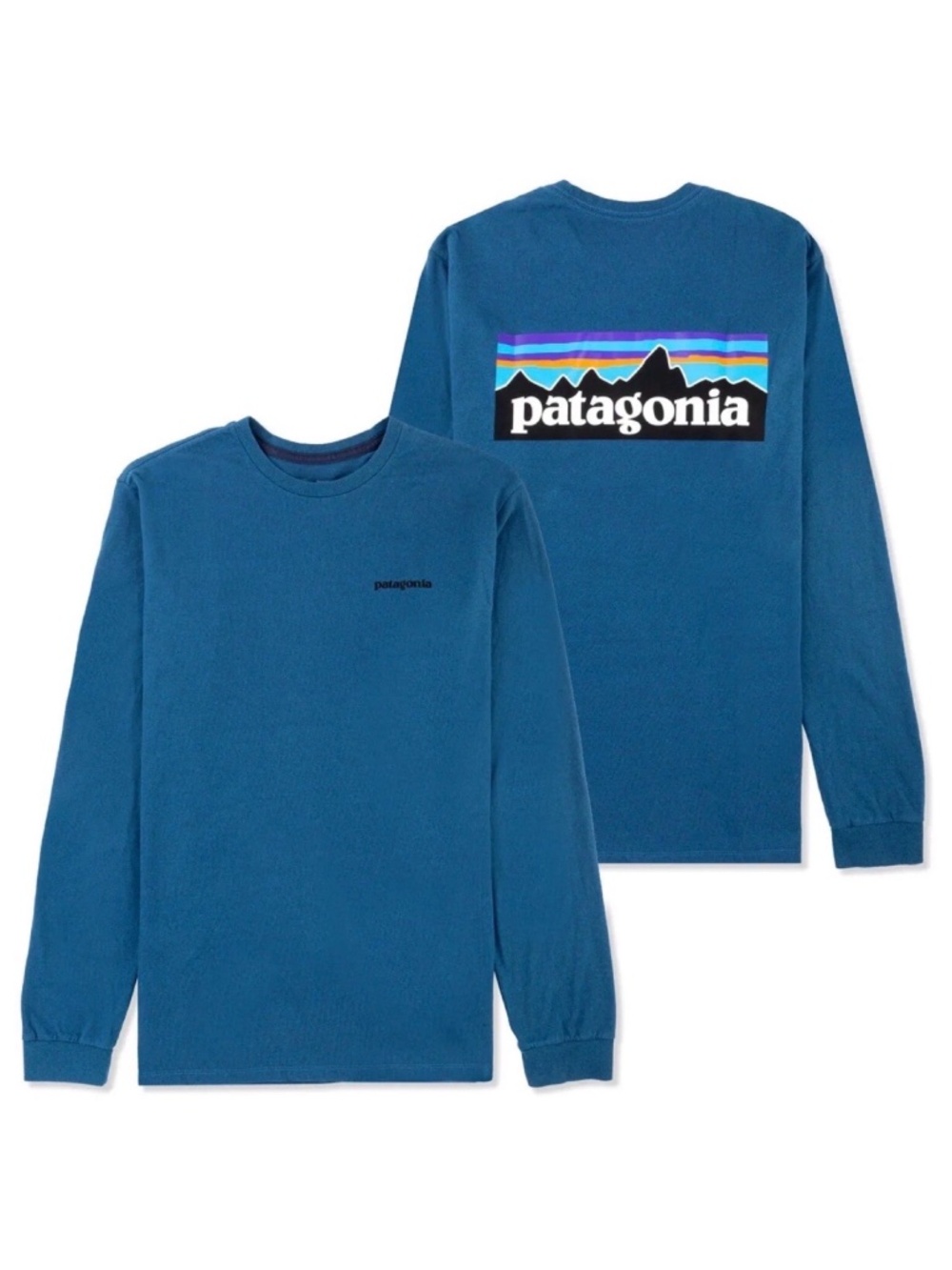Patagonia Men's Logo Responsibili-Tee Long Sleeve Shirt Wavy Blue Sz M